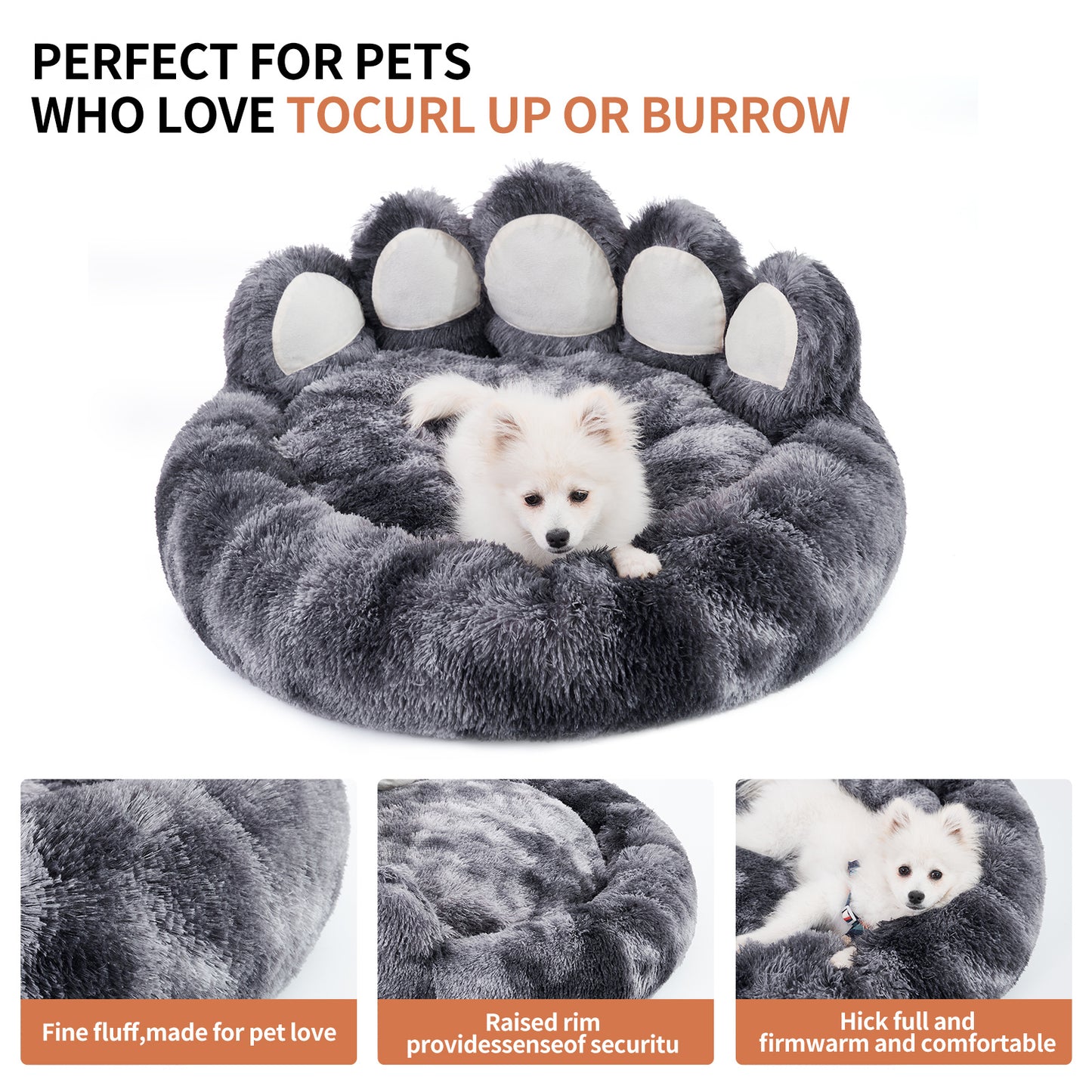 Bear Paw Shape Dog Bed – Plush & Cozy Pet Bed for Small to Medium Dogs