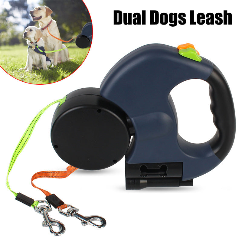 Retractable Reflective Dual Leash with LED Lights – Walk Two Small Dogs Stress‑Free