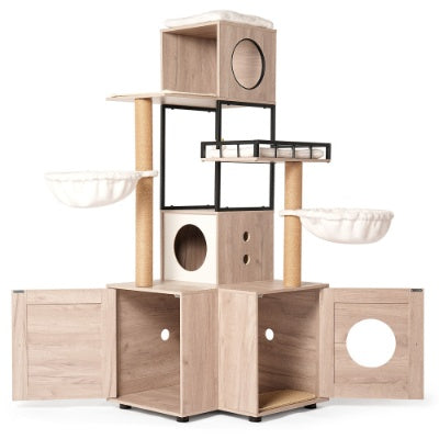 Climb, Scratch & Chill 63″ Cat Activity Tower – Rustic Gray All‑in‑One