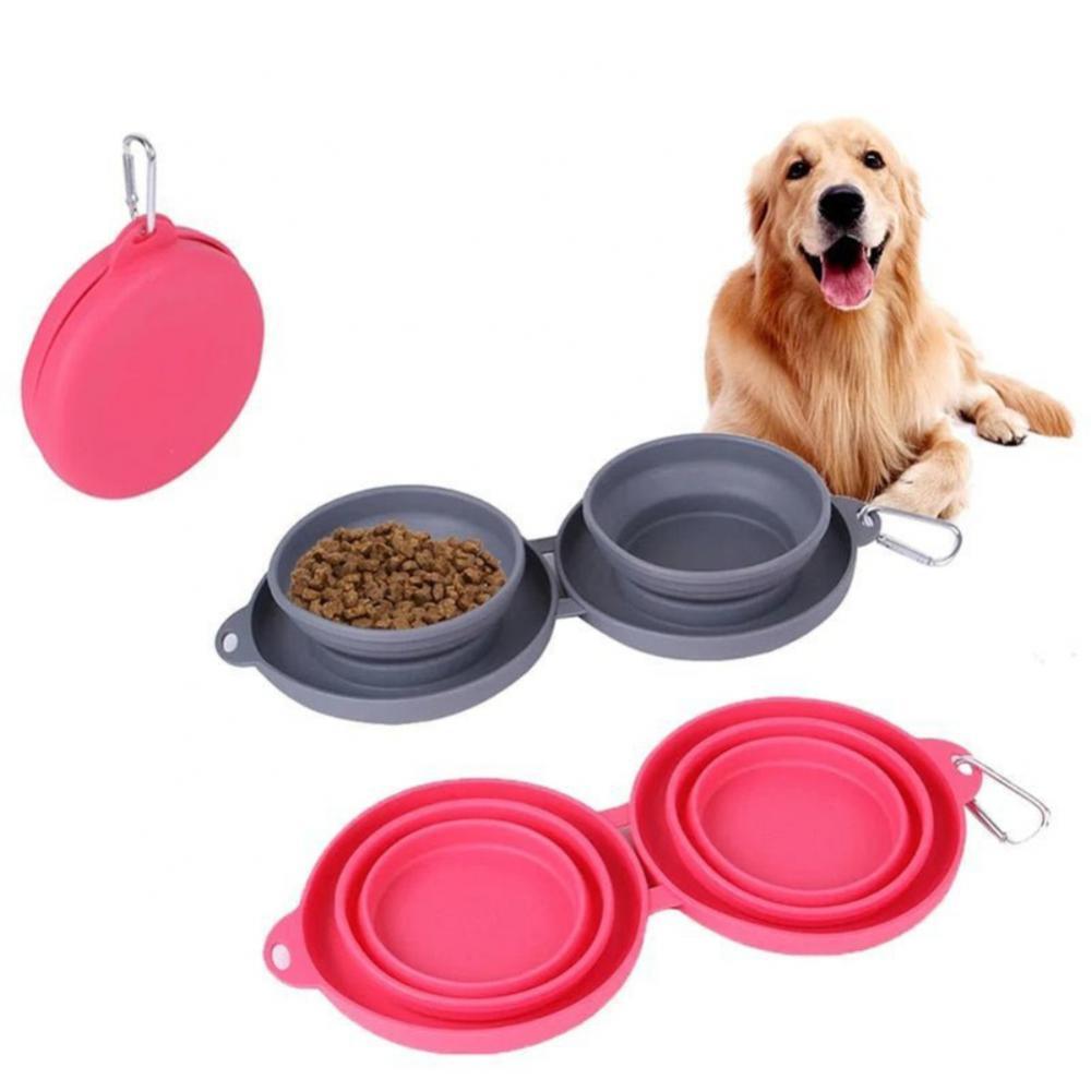 Foldable Double Pet Bowl — Travel-Friendly Feeding for Dogs & Cats