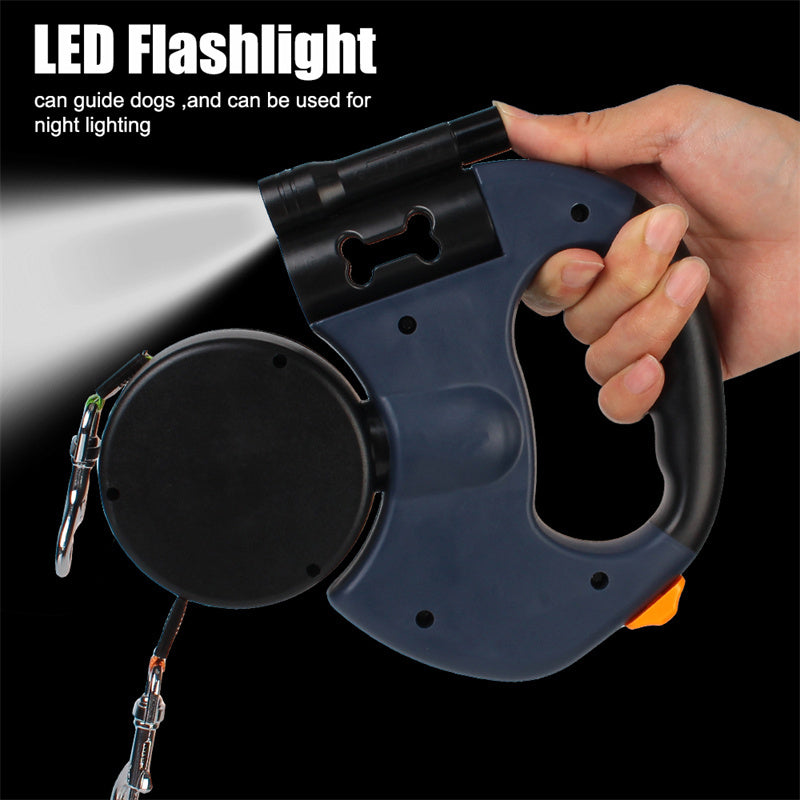 Retractable Reflective Dual Leash with LED Lights – Walk Two Small Dogs Stress‑Free