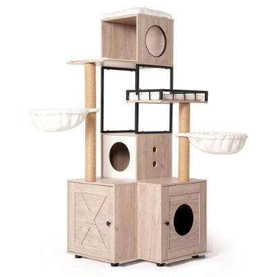 Climb, Scratch & Chill 63″ Cat Activity Tower – Rustic Gray All‑in‑One