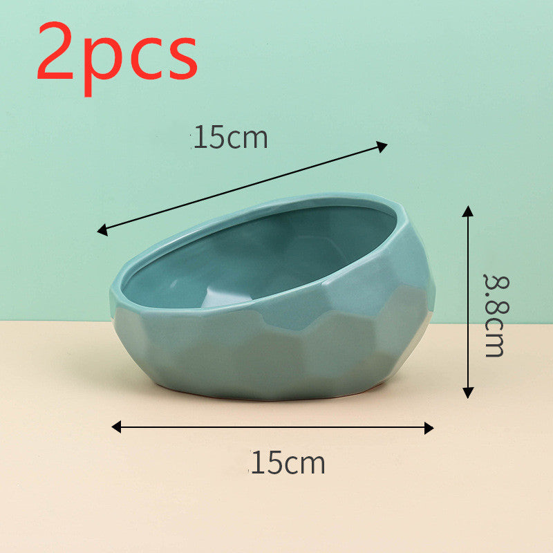 Elegant Ceramic Pet Bowl with Oblique Tilt for Comfortable Feeding