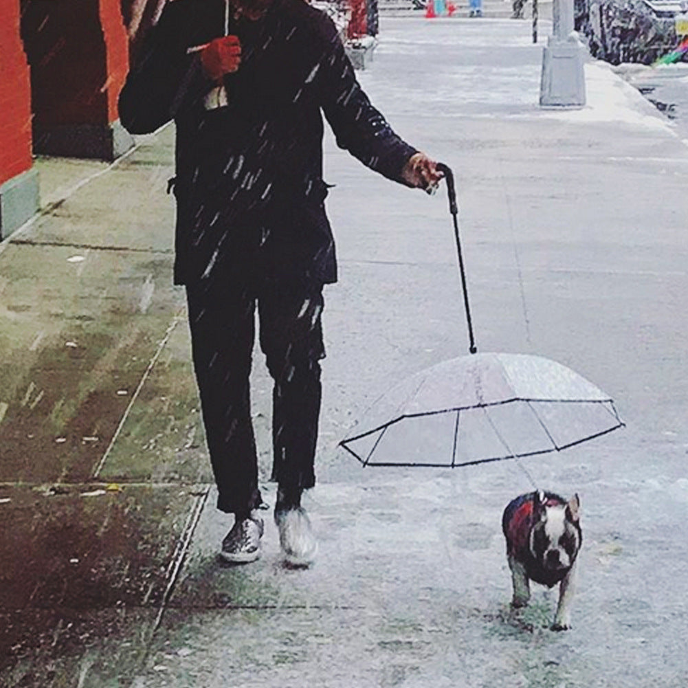 Premium Transparent Dog Umbrella with Built‑In Traction Chain