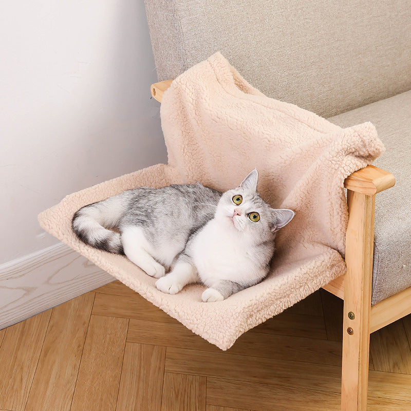 Plush L‑Shaped Cat Hammock – Hanging Cat Nest for Cozy Elevated Lounging