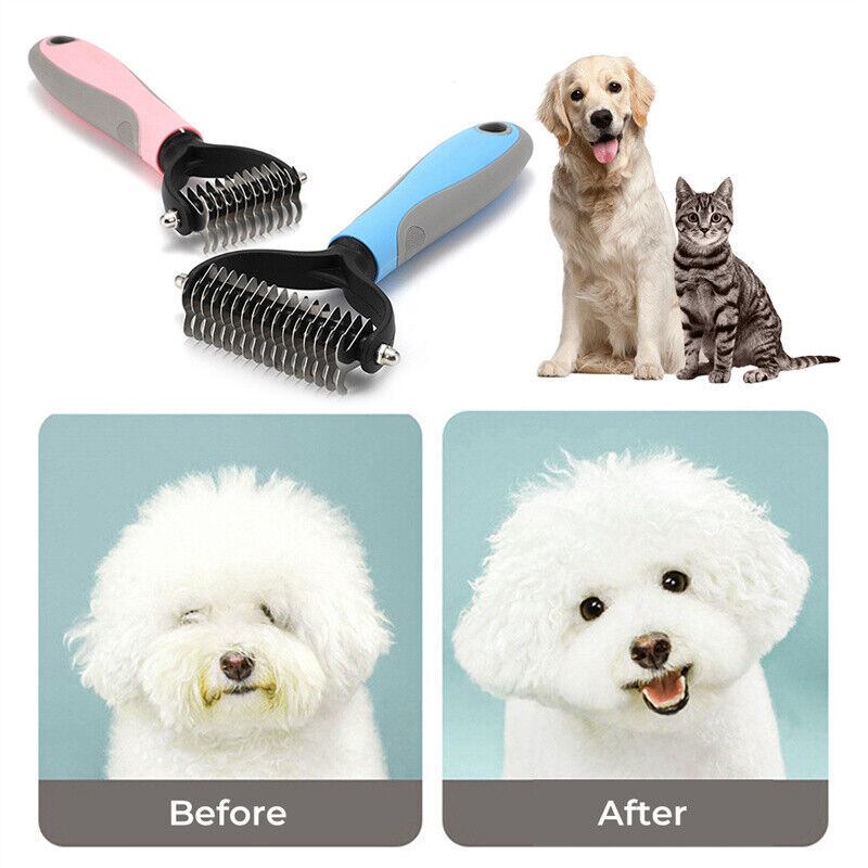 Dual‑Side Pet Grooming Rake – Gentle Deshedding & Dematting Tool for Dogs & Cats