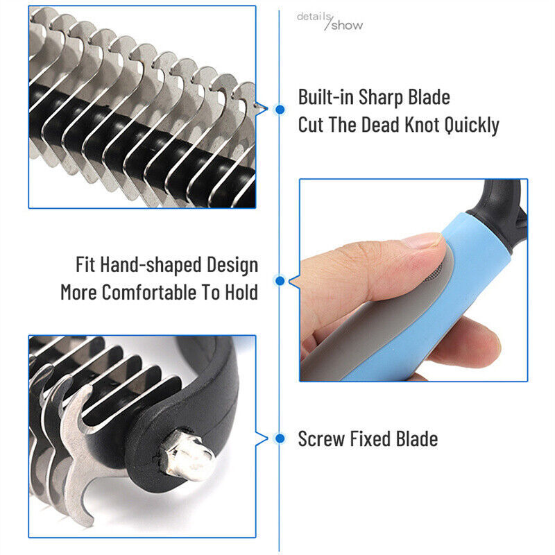 Dual‑Side Pet Grooming Rake – Gentle Deshedding & Dematting Tool for Dogs & Cats