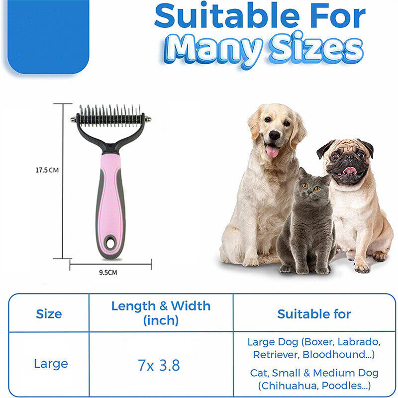 Dual‑Side Pet Grooming Rake – Gentle Deshedding & Dematting Tool for Dogs & Cats