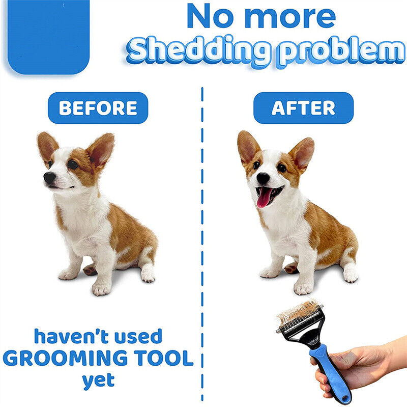 Dual‑Side Pet Grooming Rake – Gentle Deshedding & Dematting Tool for Dogs & Cats