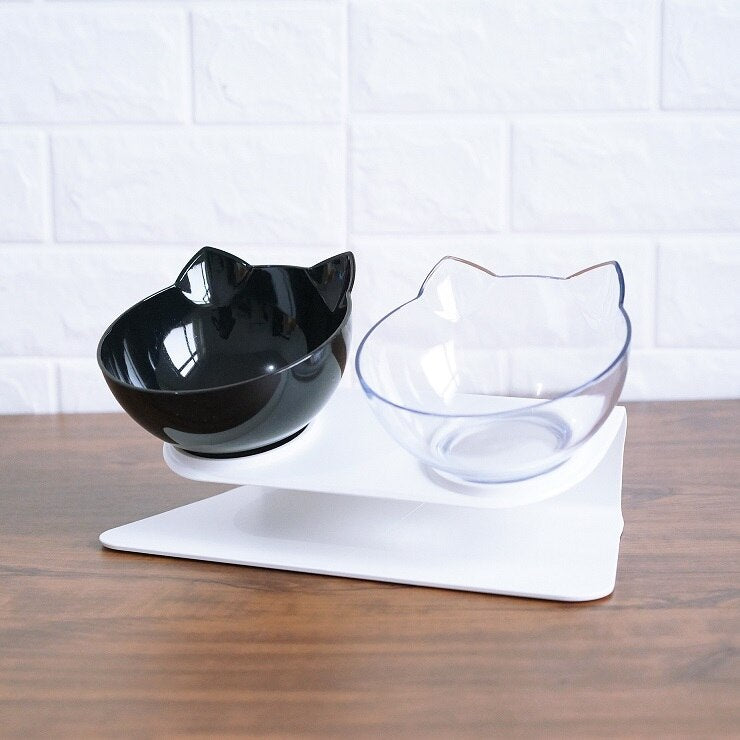 Non‑Slip Double Cat & Dog Bowl with Raised Stand – Ergonomic 15° Tilt Feeding Station