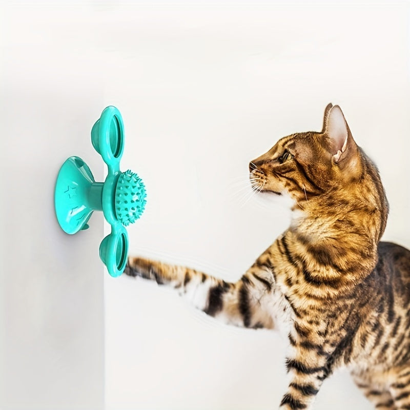 Windmill Spin‑Fun Cat Toy: Interactive Suction, Catnip & Dental Massage Spinner