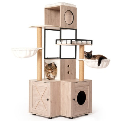 Climb, Scratch & Chill 63″ Cat Activity Tower – Rustic Gray All‑in‑One