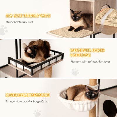 Climb, Scratch & Chill 63″ Cat Activity Tower – Rustic Gray All‑in‑One