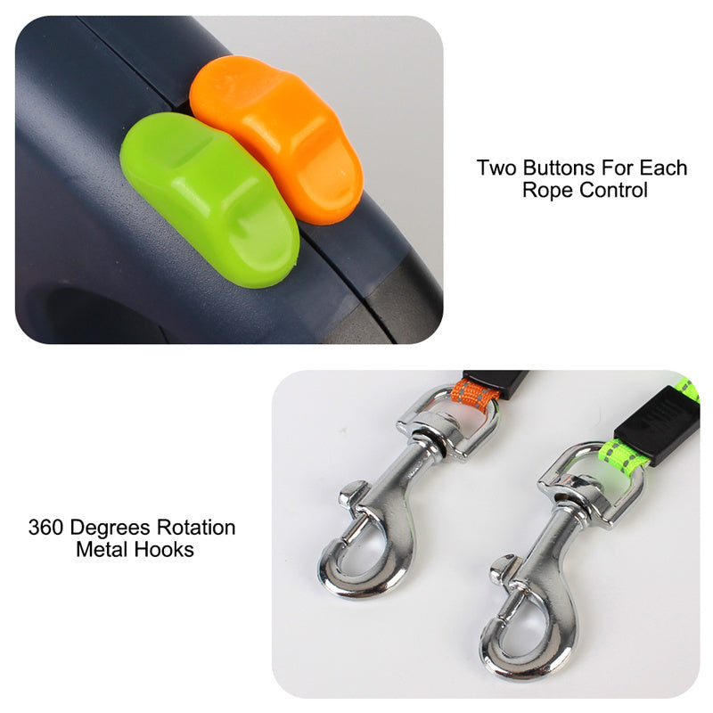 Retractable Reflective Dual Leash with LED Lights – Walk Two Small Dogs Stress‑Free
