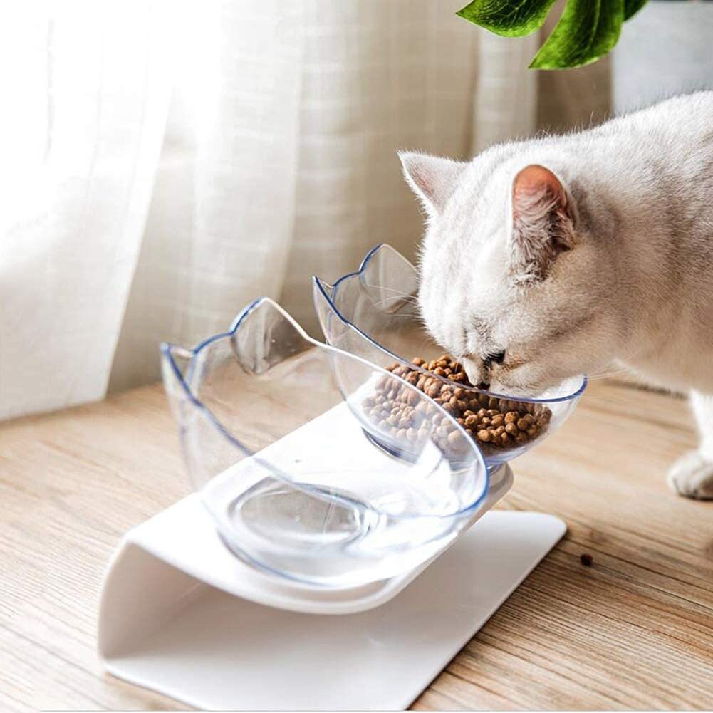 Non‑Slip Double Cat & Dog Bowl with Raised Stand – Ergonomic 15° Tilt Feeding Station