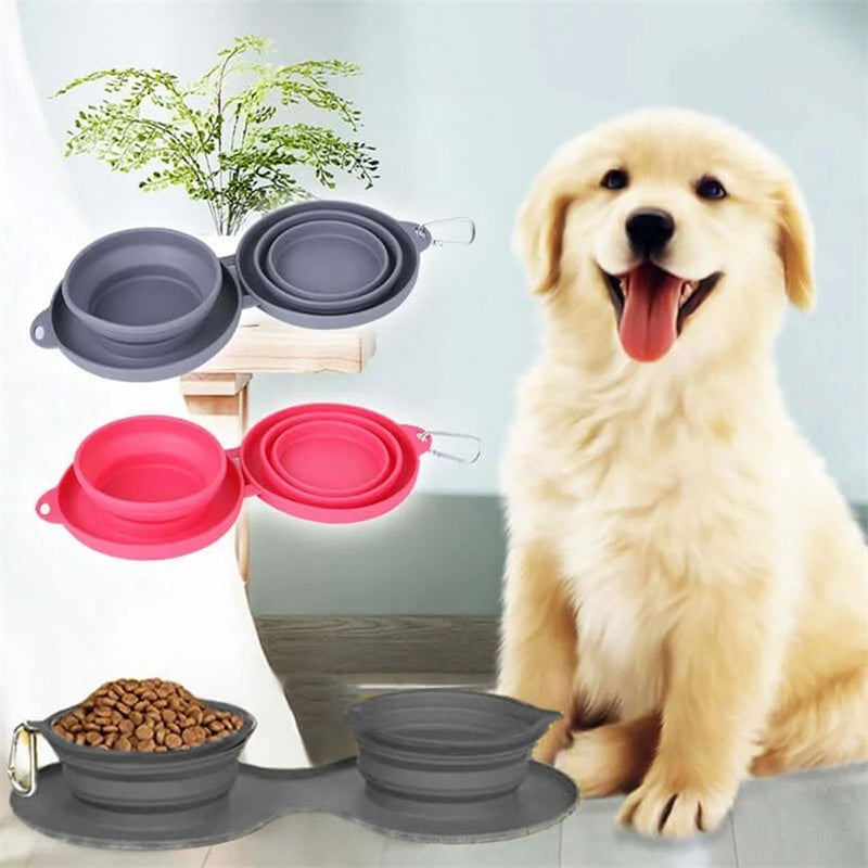Foldable Double Pet Bowl — Travel-Friendly Feeding for Dogs & Cats