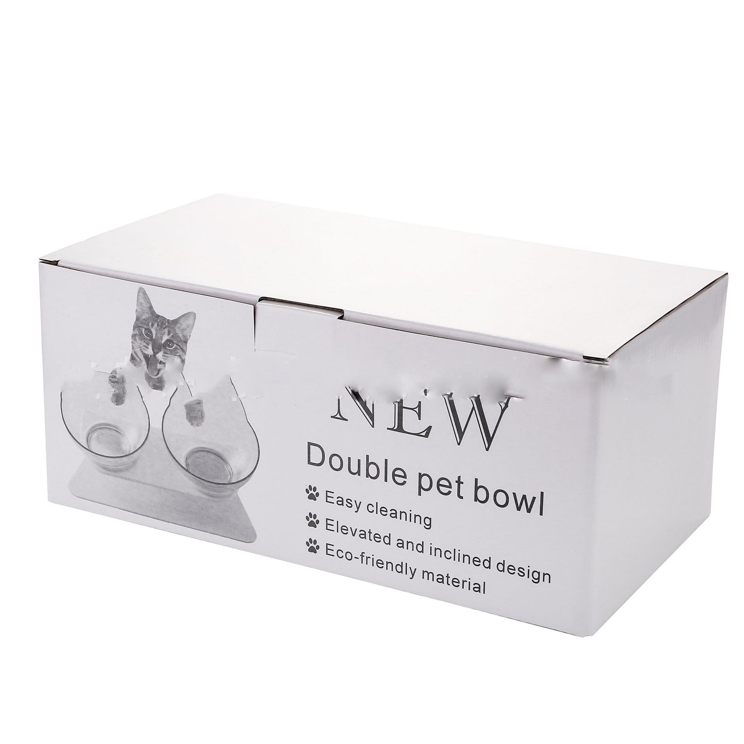 Non‑Slip Double Cat & Dog Bowl with Raised Stand – Ergonomic 15° Tilt Feeding Station