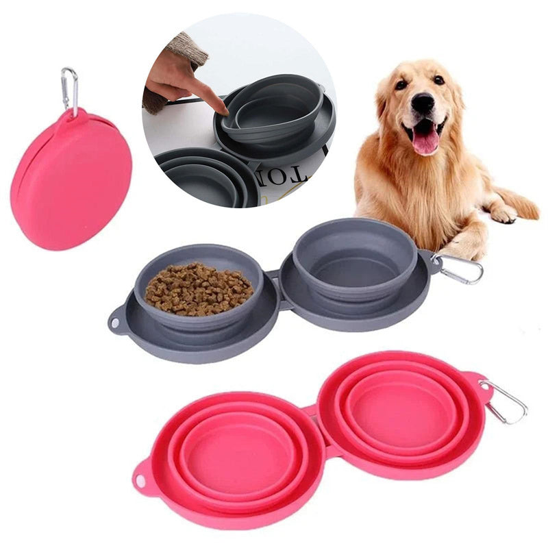 Foldable Double Pet Bowl — Travel-Friendly Feeding for Dogs & Cats