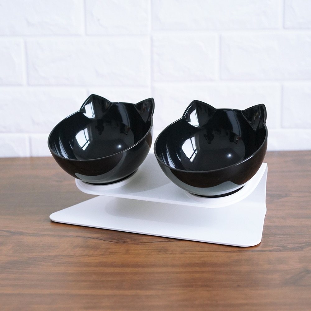 Non‑Slip Double Cat & Dog Bowl with Raised Stand – Ergonomic 15° Tilt Feeding Station