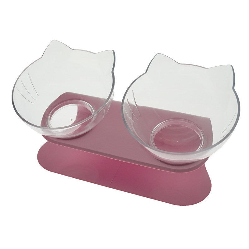 Non‑Slip Double Cat & Dog Bowl with Raised Stand – Ergonomic 15° Tilt Feeding Station