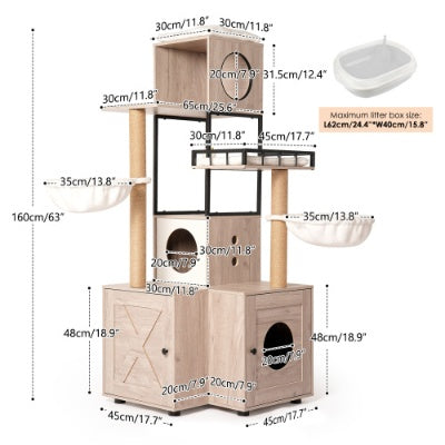Climb, Scratch & Chill 63″ Cat Activity Tower – Rustic Gray All‑in‑One