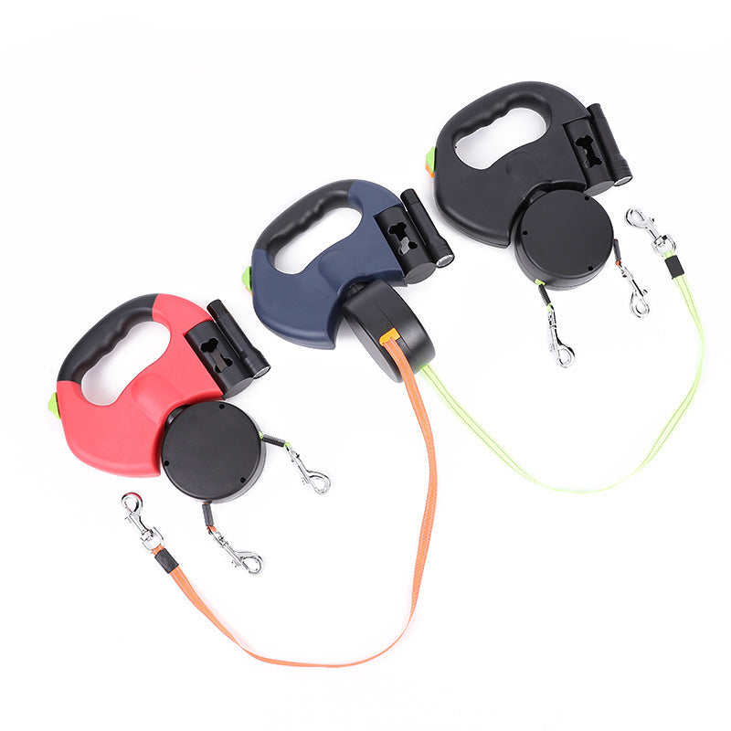 Retractable Reflective Dual Leash with LED Lights – Walk Two Small Dogs Stress‑Free
