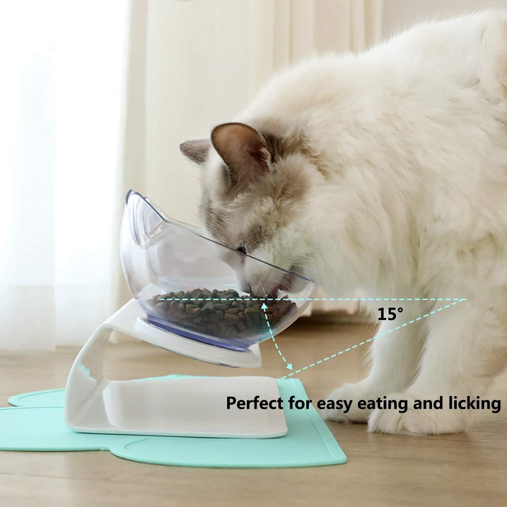 Non‑Slip Double Cat & Dog Bowl with Raised Stand – Ergonomic 15° Tilt Feeding Station
