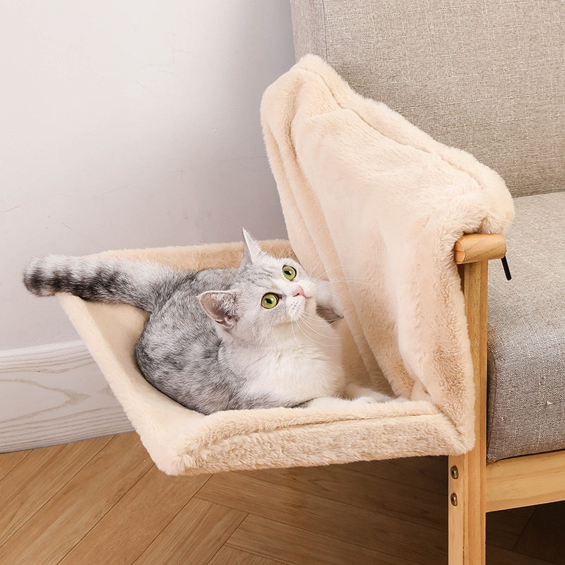 Plush L‑Shaped Cat Hammock – Hanging Cat Nest for Cozy Elevated Lounging