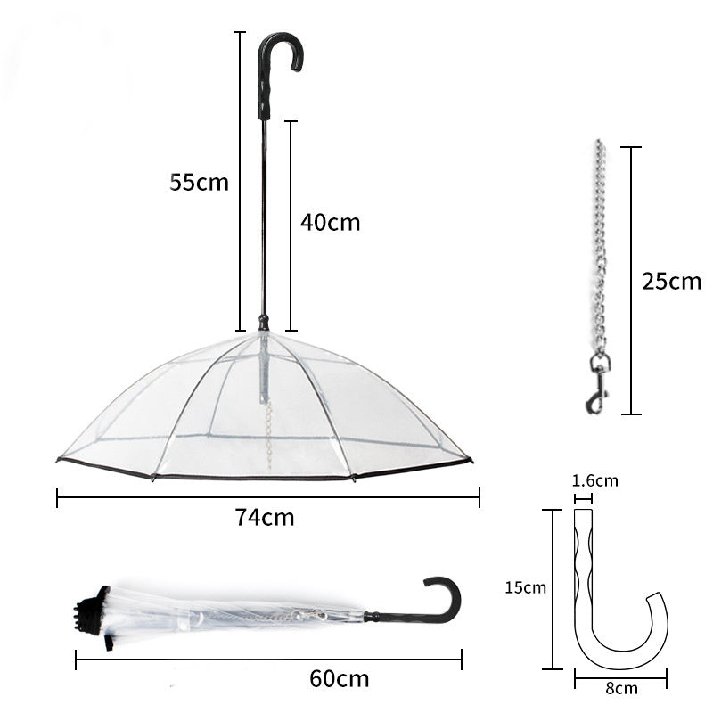 Premium Transparent Dog Umbrella with Built‑In Traction Chain