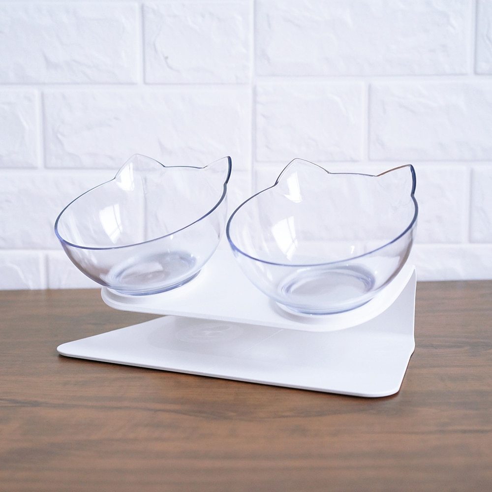 Non‑Slip Double Cat & Dog Bowl with Raised Stand – Ergonomic 15° Tilt Feeding Station