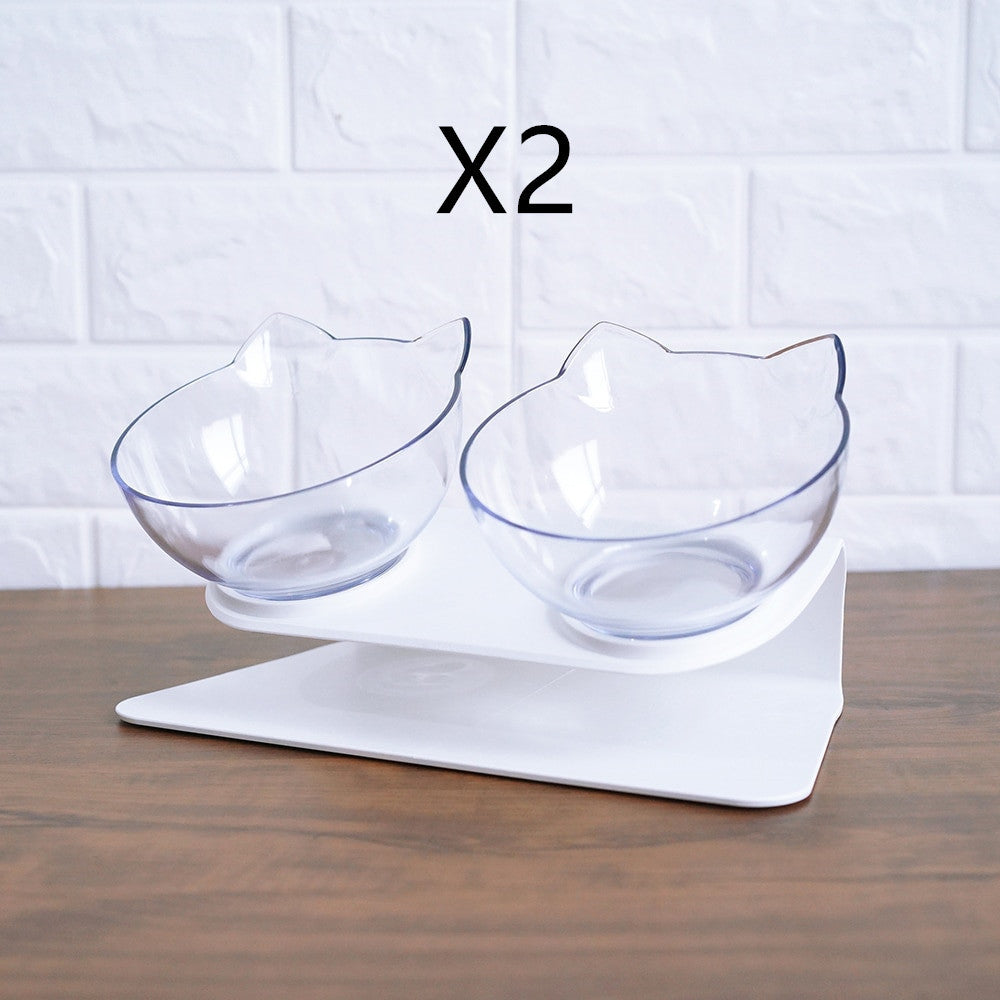 Non‑Slip Double Cat & Dog Bowl with Raised Stand – Ergonomic 15° Tilt Feeding Station