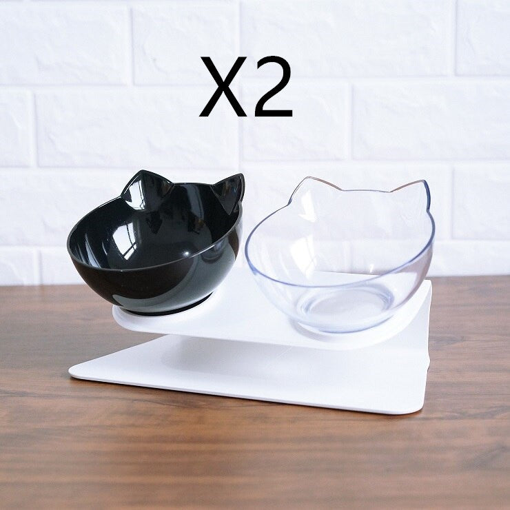 Non‑Slip Double Cat & Dog Bowl with Raised Stand – Ergonomic 15° Tilt Feeding Station