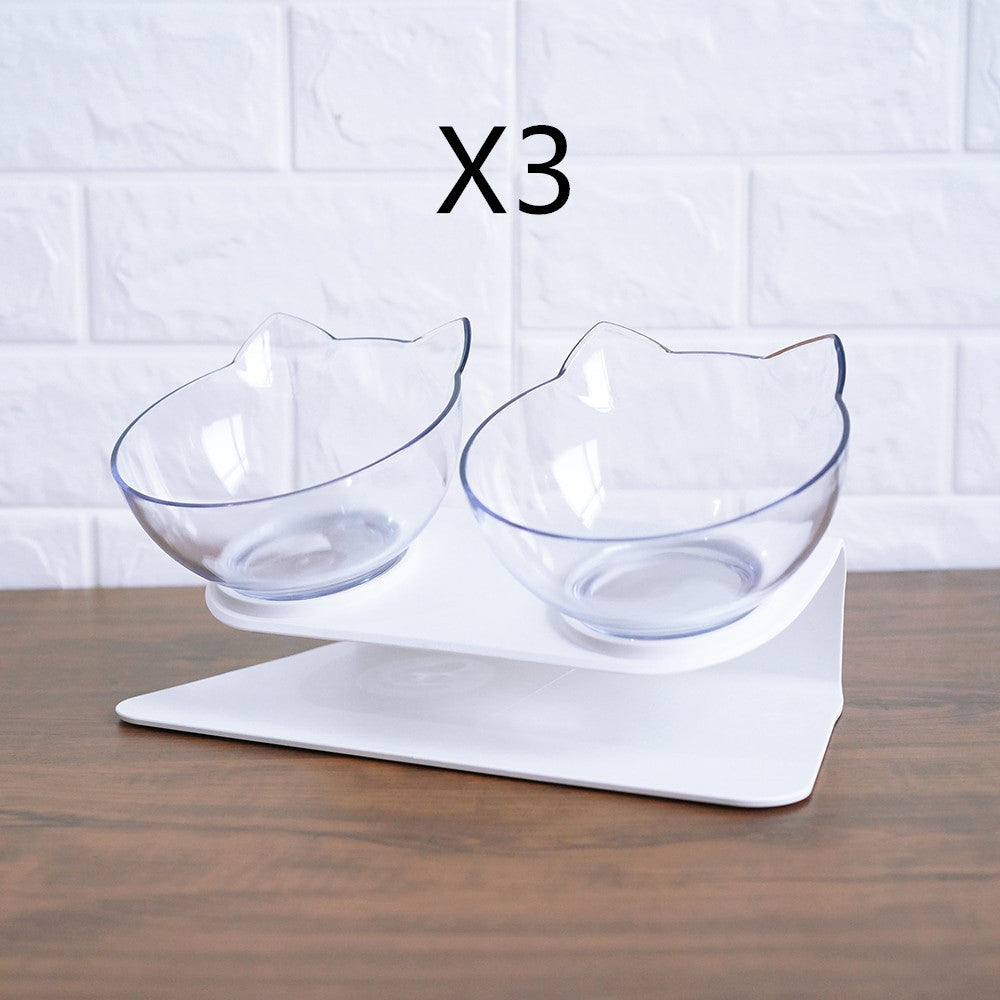 Non‑Slip Double Cat & Dog Bowl with Raised Stand – Ergonomic 15° Tilt Feeding Station