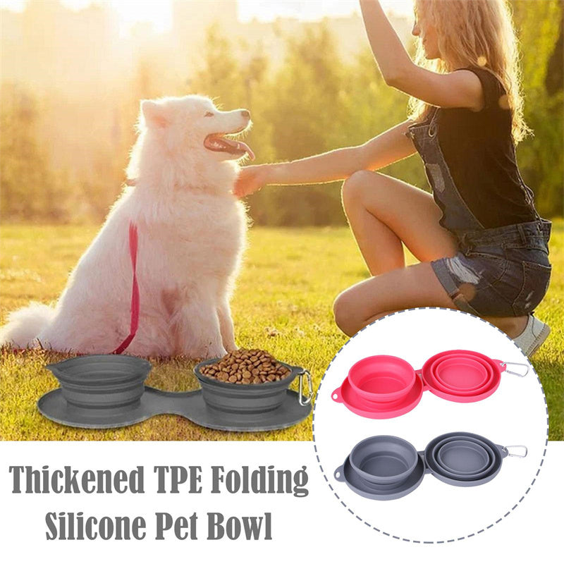 Foldable Double Pet Bowl — Travel-Friendly Feeding for Dogs & Cats