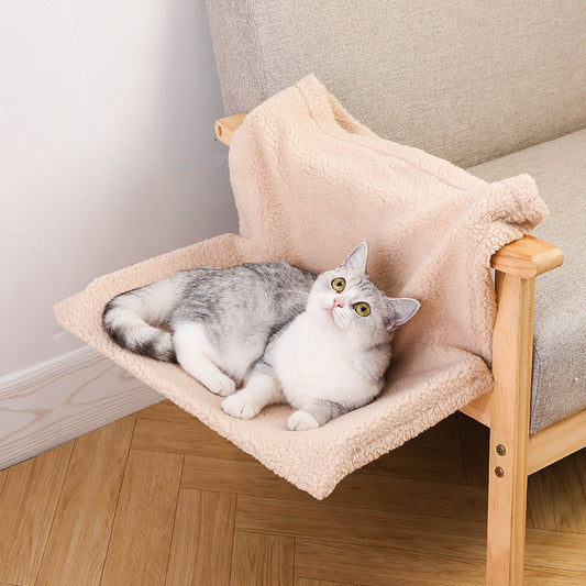 Plush L‑Shaped Cat Hammock – Hanging Cat Nest for Cozy Elevated Lounging