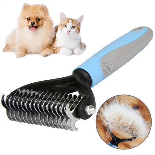 Dual‑Side Pet Grooming Rake – Gentle Deshedding & Dematting Tool for Dogs & Cats