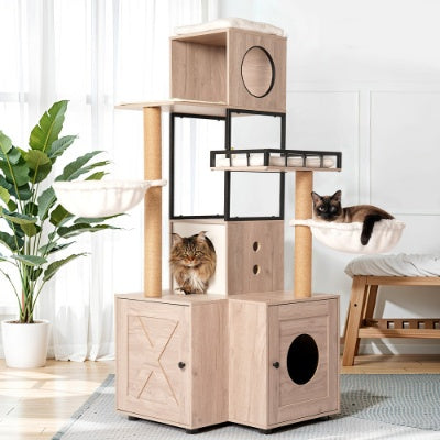 Climb, Scratch & Chill 63″ Cat Activity Tower – Rustic Gray All‑in‑One