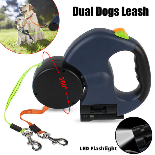 Retractable Reflective Dual Leash with LED Lights – Walk Two Small Dogs Stress‑Free
