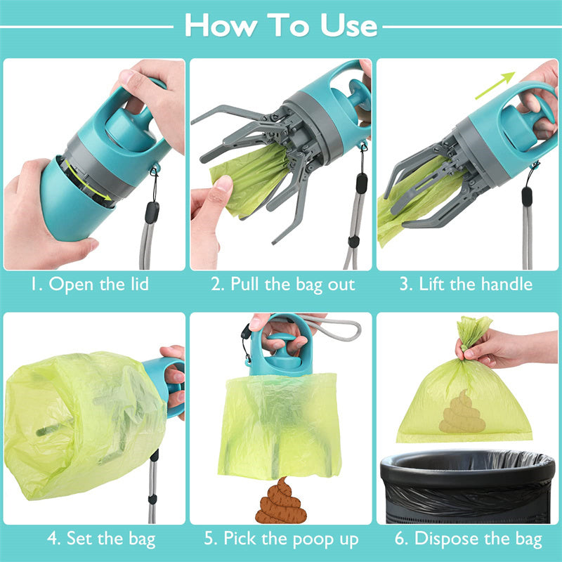 Portable Lightweight Dog Pooper Scooper With Built-in Poop Bag Dispenser Eight-claw Shovel For Pet Toilet Picker Pet Products - Barking Good Deals